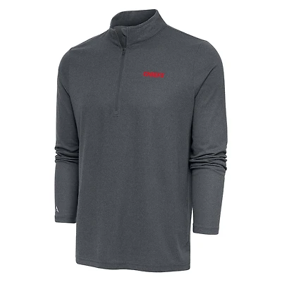 Men's Antigua Heather Charcoal Kansas City Chiefs Team Logo Throwback Quarter-Zip Pullover Top
