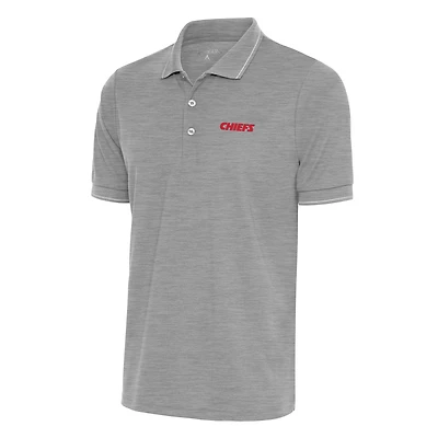 Men's Antigua Heather Gray Kansas City Chiefs Team Logo Throwback Affluent Polo