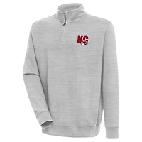 Pull à col rond et fermeture éclair quart de tour Antigua Heather Grey des Kansas City Chiefs pour homme