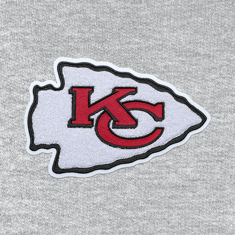 Sweat à capuche en chenille Action Antigua gris chiné pour homme des Kansas City Chiefs