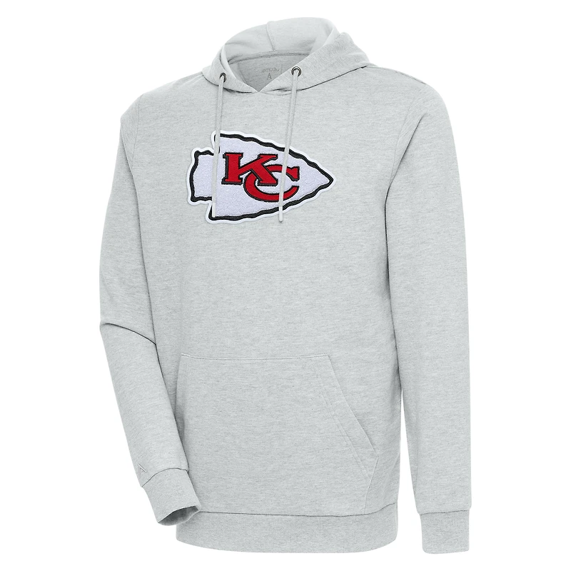 Sweat à capuche en chenille Action Antigua gris chiné pour homme des Kansas City Chiefs