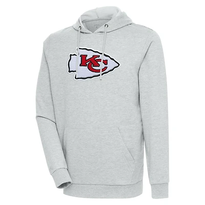 Sweat à capuche en chenille Action Antigua gris chiné pour homme des Kansas City Chiefs