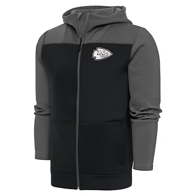 Men's Antigua Steel/Charcoal Kansas City Chiefs Metallic Logo Protect Full-Zip Hoodie