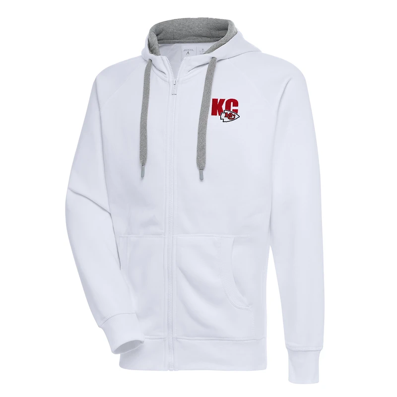 Men's Antigua  White Kansas City Chiefs Victory Full-Zip Hoodie