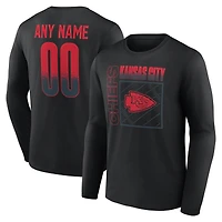 T-shirt à manches longues noir pour homme Kansas City Chiefs, personnalisé avec nom et numéro, domicile