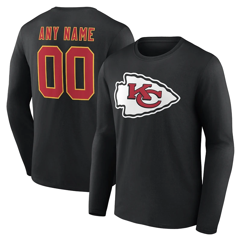 T-shirt à manches longues noir authentique pour homme des Kansas City Chiefs, personnalisé avec nom et numéro.