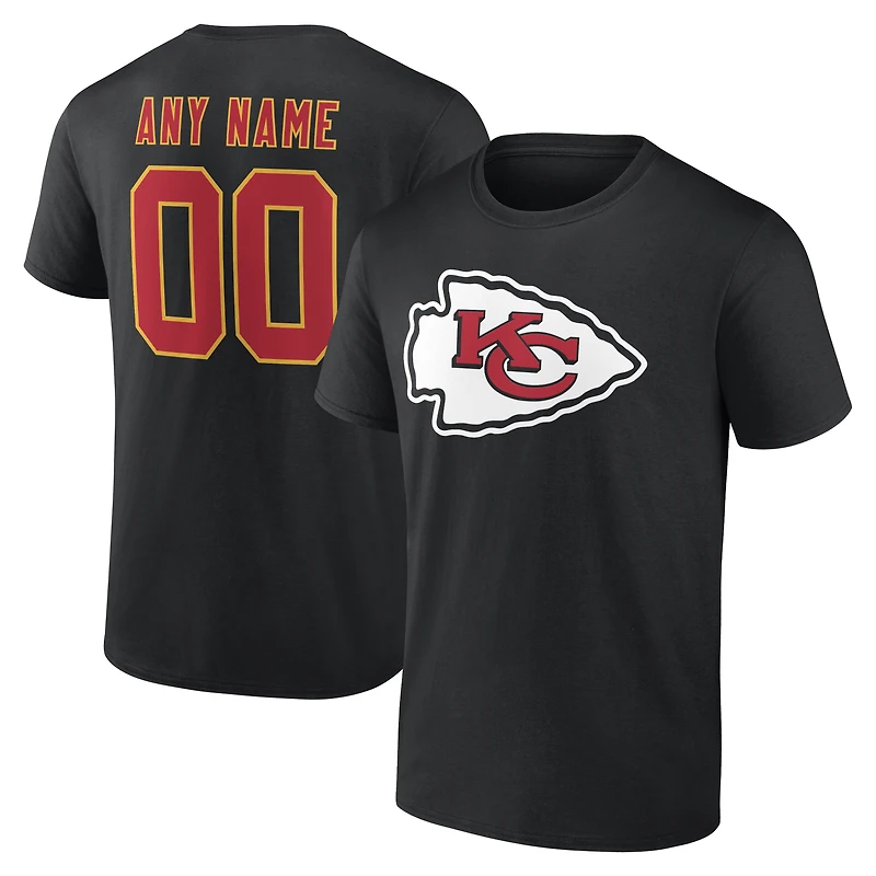 T-shirt noir authentique pour homme des Kansas City Chiefs, personnalisé avec nom et numéro.