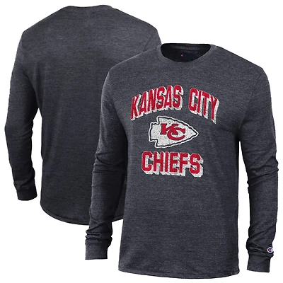 T-shirt à manches longues Champion noir Kansas City Chiefs Ultimate Tri-Blend pour homme