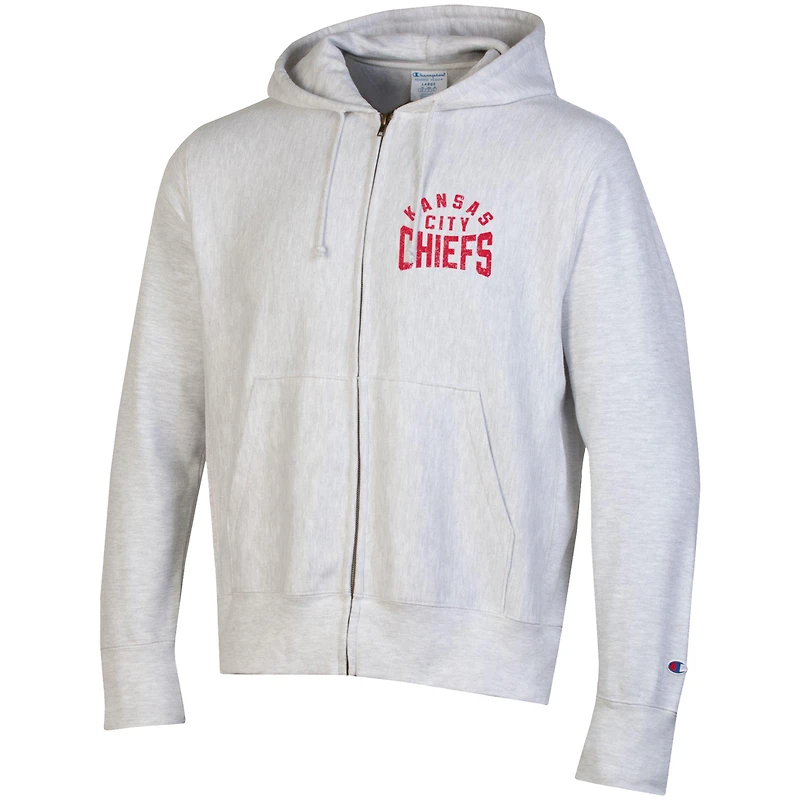 Sweat à capuche zippé intégral tissage inversé Champion Heather Gray des Kansas City Chiefs pour homme