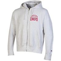 Sweat à capuche zippé intégral tissage inversé Champion Heather Gray des Kansas City Chiefs pour homme