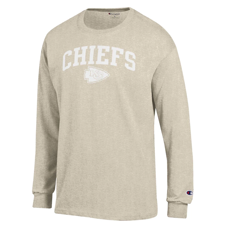 Men's Champion Heather Oatmeal Kansas City Chiefs White Ink Jersey Long Sleeve T-Shirt