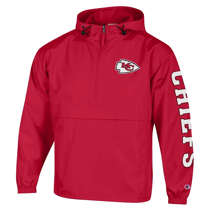 Veste coupe-vent à capuche demi-zip pliable Champion rouge Kansas City Chiefs pour homme