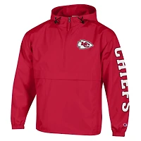 Veste coupe-vent à capuche demi-zip pliable Champion rouge Kansas City Chiefs pour homme