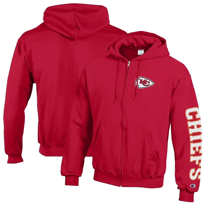 Sweat à capuche zippé Champion rouge Kansas City Chiefs en polaire Powerblend pour homme