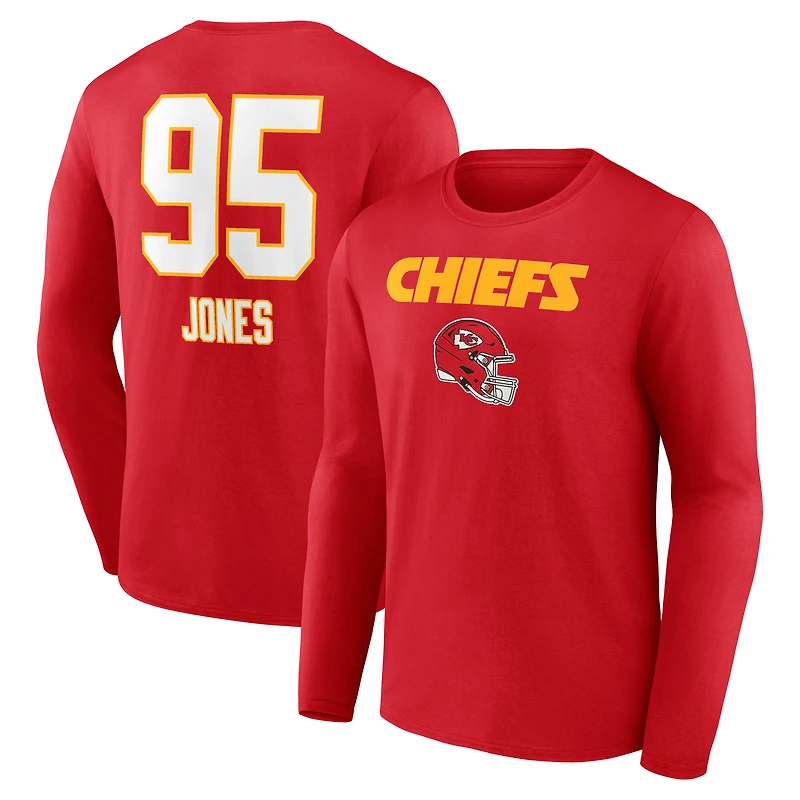 Men's Chris Jones Red Kansas City Chiefs Team Wordmark Name & Number Long Sleeve T-Shirt