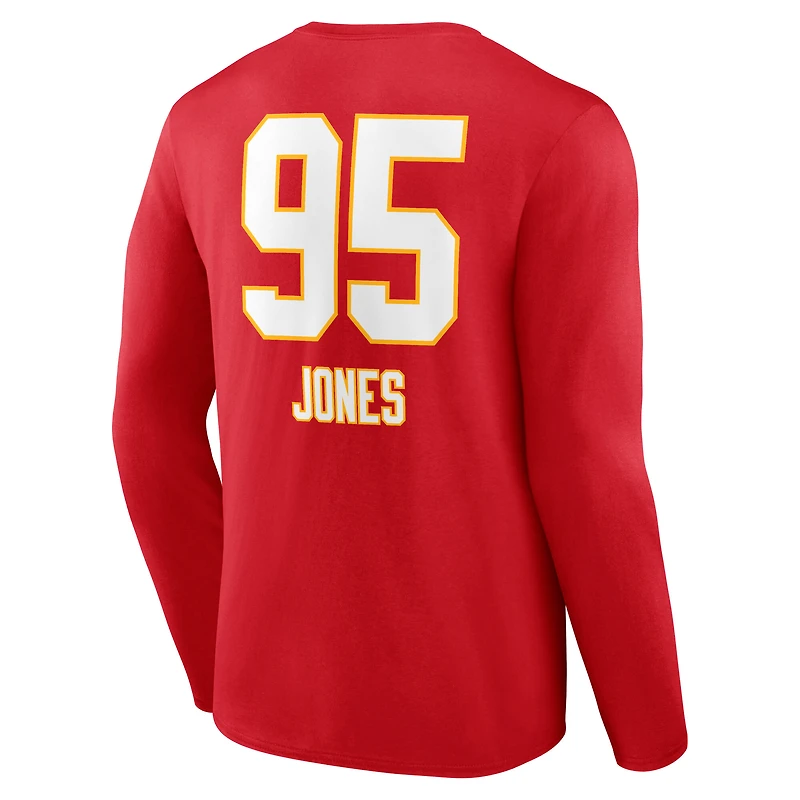 Men's Chris Jones Red Kansas City Chiefs Team Wordmark Name & Number Long Sleeve T-Shirt