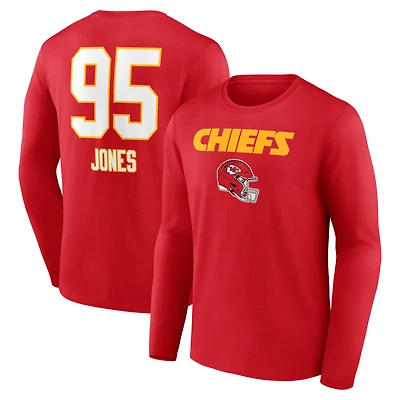 Men's Chris Jones Red Kansas City Chiefs Team Wordmark Name & Number Long Sleeve T-Shirt