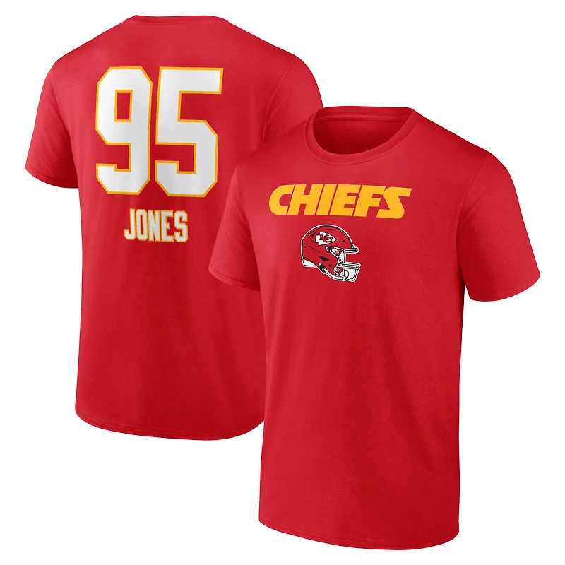 T-shirt rouge Chris Jones pour homme avec nom et numéro de l'équipe des Kansas City Chiefs