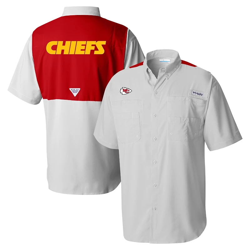 Men's Columbia Gray Kansas City Chiefs Tamiami Color Block Omni-Shade Button-Down Shirt