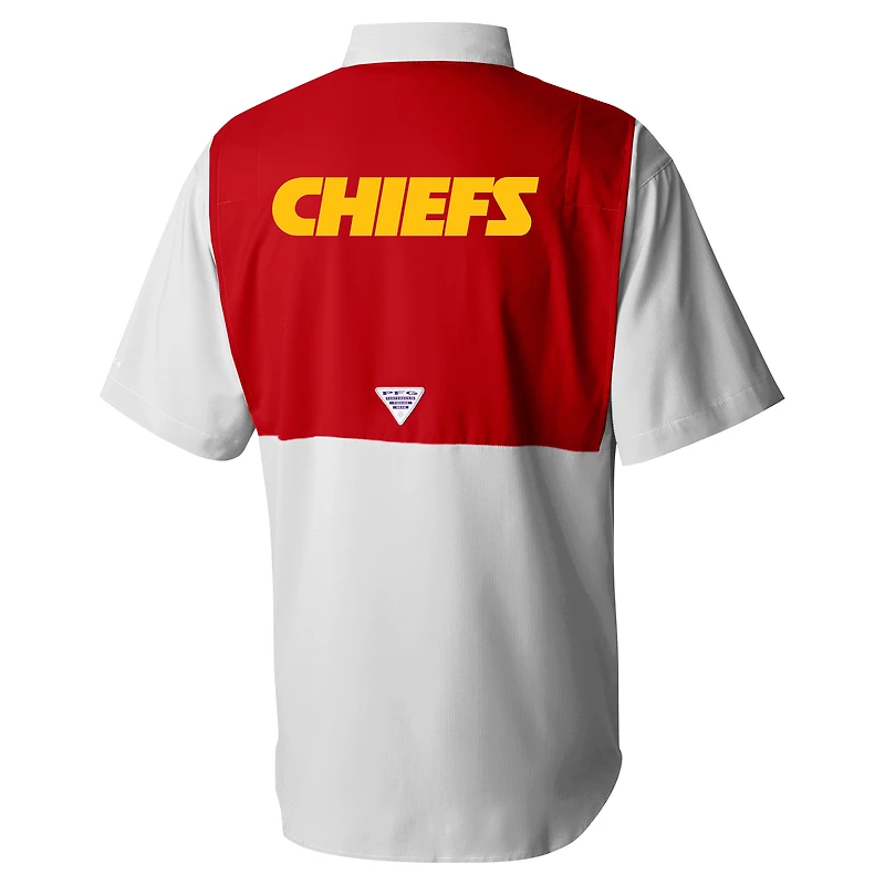 Men's Columbia Gray Kansas City Chiefs Tamiami Color Block Omni-Shade Button-Down Shirt