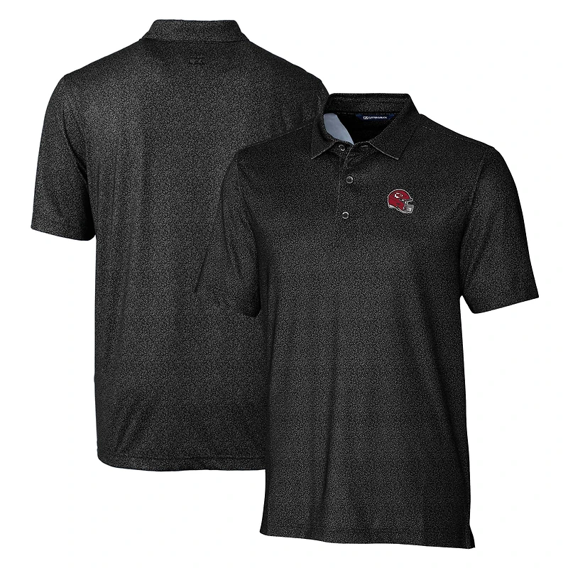 Men's Cutter & Buck Black Kansas City Chiefs Helmet Micro Floral Print Stretch Polo
