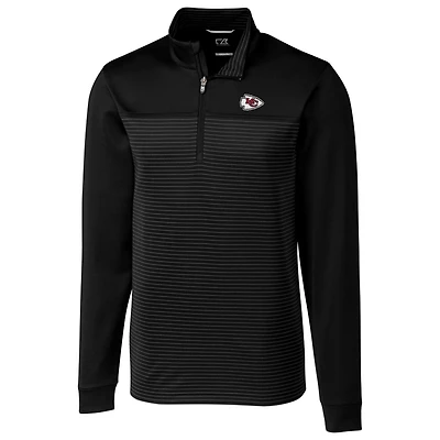 Men's Cutter & Buck Black Kansas City Chiefs Traverse Stripe Quarter-Zip Pullover Jacket