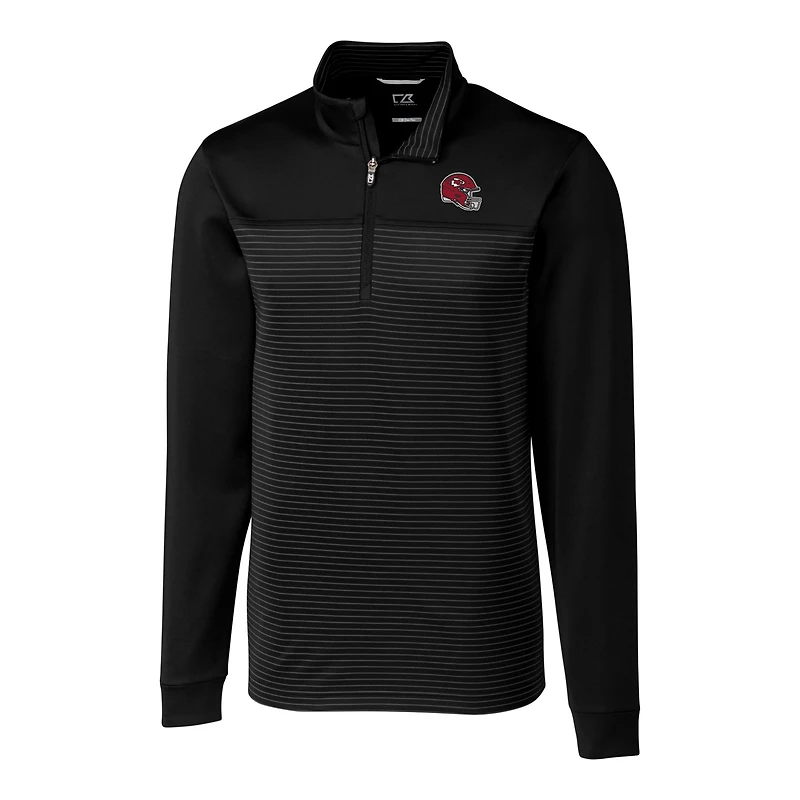 Pull-over extensible à rayures Traverse et fermeture éclair quart de tour pour homme, noir, Cutter & Buck, Kansas City Chiefs