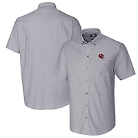 Men's Cutter & Buck  Charcoal Kansas City Chiefs Helmet Short Sleeve Stretch Oxford Button-Down Shirt