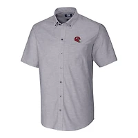 Men's Cutter & Buck  Charcoal Kansas City Chiefs Helmet Short Sleeve Stretch Oxford Button-Down Shirt