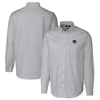Men's Cutter & Buck  Charcoal Kansas City Chiefs Helmet Stretch Oxford Stripe Long Sleeve Button-Down Shirt