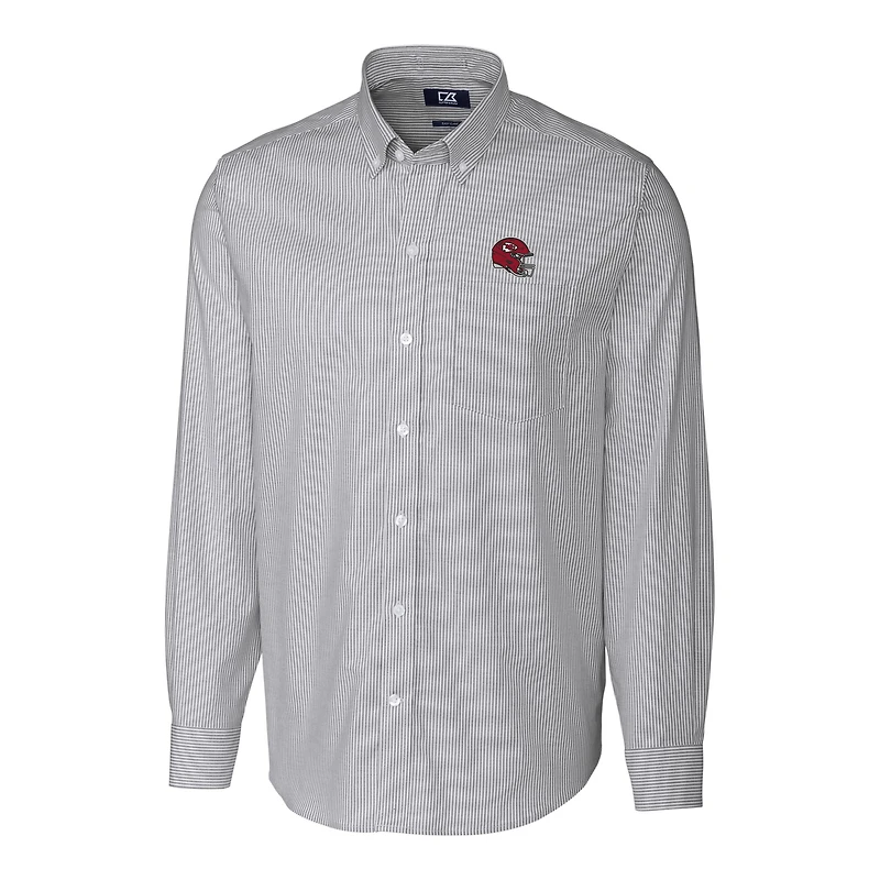 Men's Cutter & Buck  Charcoal Kansas City Chiefs Helmet Stretch Oxford Stripe Long Sleeve Button-Down Shirt