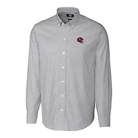 Men's Cutter & Buck  Charcoal Kansas City Chiefs Helmet Stretch Oxford Stripe Long Sleeve Button-Down Shirt