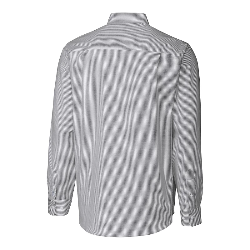 Men's Cutter & Buck  Charcoal Kansas City Chiefs Helmet Stretch Oxford Stripe Long Sleeve Button-Down Shirt