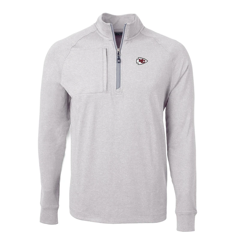 Pull-over zippé quart de tour en tricot écologique Adapt pour homme, gris chiné, des Kansas City Chiefs, Cutter & Buck