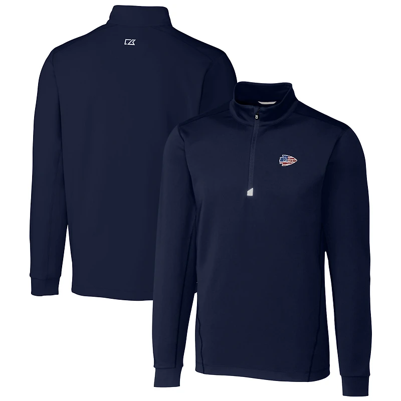 Men's Cutter & Buck Navy Kansas City Chiefs Big Tall Traverse Stretch Quarter-Zip Pullover Top