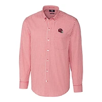 Chemise à manches longues boutonnée Cutter & Buck rouge Kansas City Chiefs, facile d'entretien, extensible, carreaux vichy, avec casque.