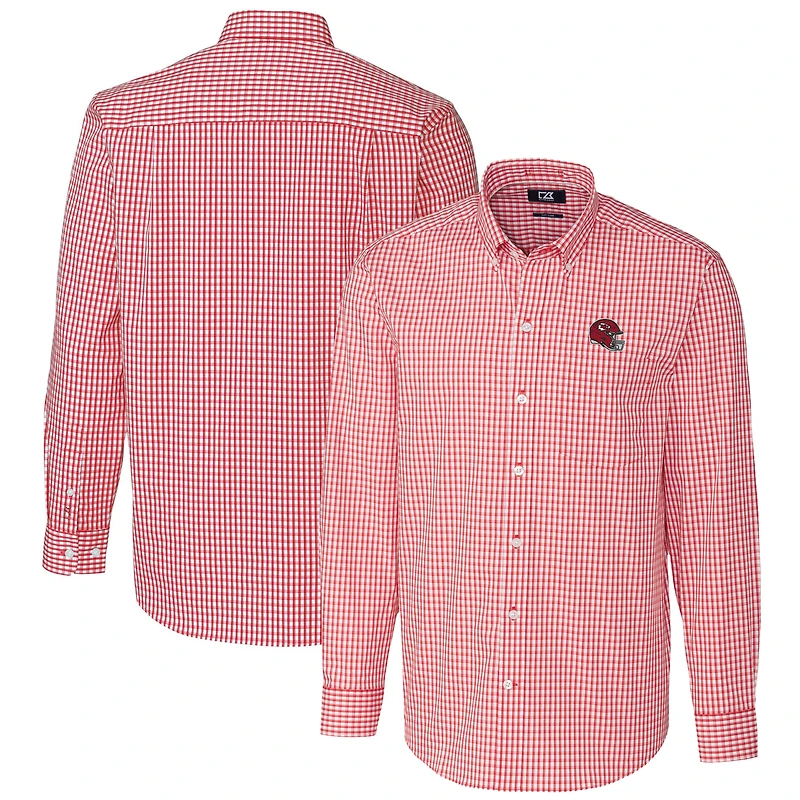 Chemise à manches longues boutonnée Cutter & Buck rouge Kansas City Chiefs, facile d'entretien, extensible, carreaux vichy, avec casque.