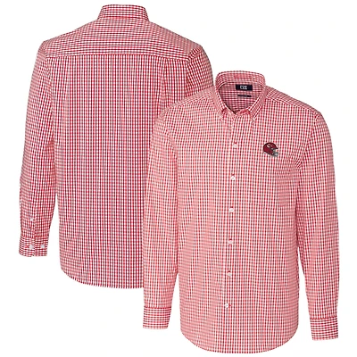 Chemise à manches longues boutonnée Cutter & Buck rouge Kansas City Chiefs, facile d'entretien, extensible, carreaux vichy, avec casque.