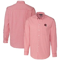 Chemise à manches longues boutonnée Cutter & Buck rouge Kansas City Chiefs, facile d'entretien, extensible, carreaux vichy, avec casque.