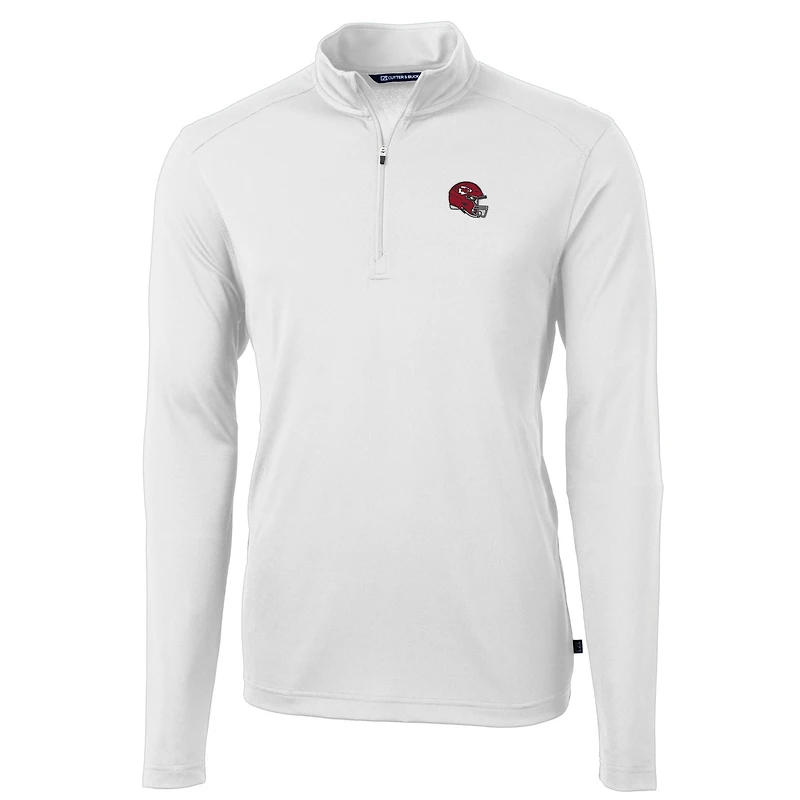 Pull-over zippé quart de tour en piqué écologique recyclé pour homme, blanc, avec casque des Chiefs Kansas City, Cutter & Buck