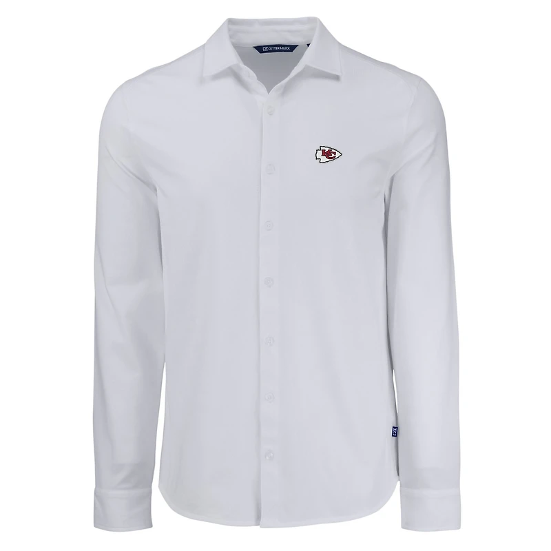 Men's Cutter & Buck White Kansas City Chiefs Knitted Advantage Tri-Blend Eco Soft Pique Long Sleeve Button-Up Shirt