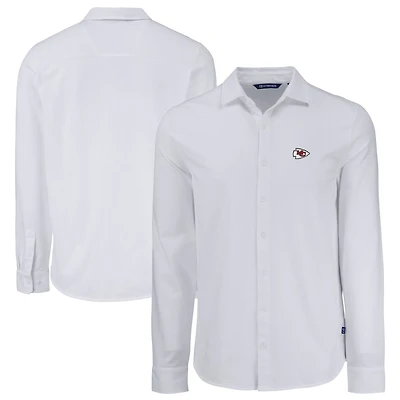 Men's Cutter & Buck White Kansas City Chiefs Knitted Advantage Tri-Blend Eco Soft Pique Long Sleeve Button-Up Shirt