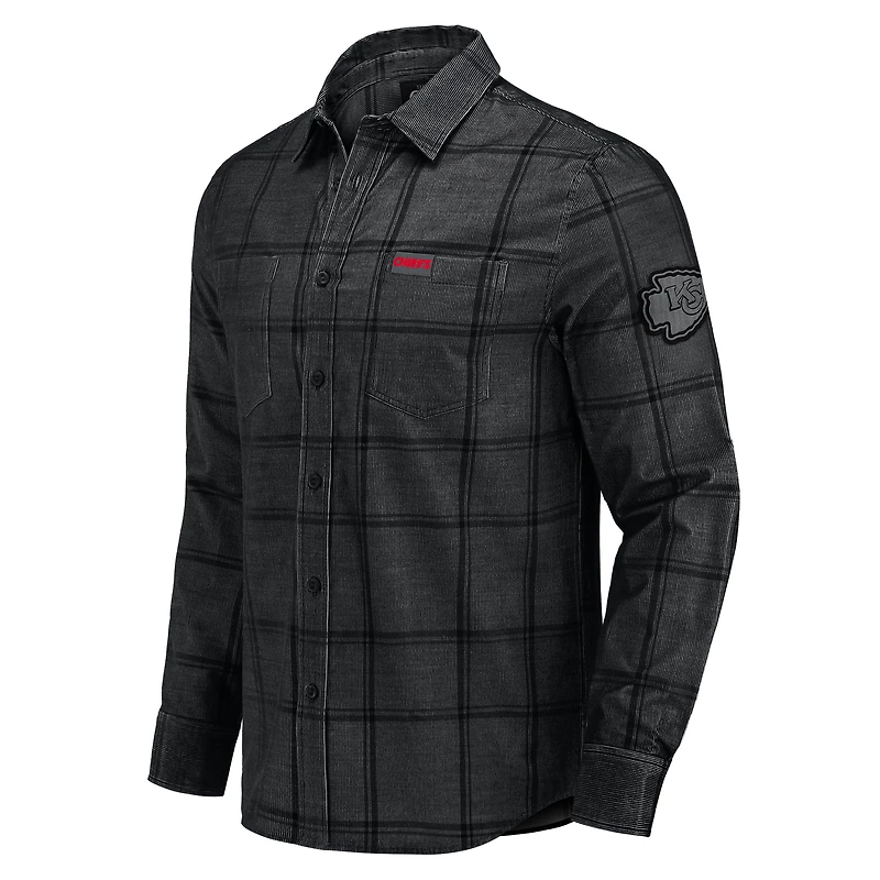 Chemise boutonnée en velours côtelé micro écossais noir des Kansas City Chiefs pour homme de la collection Darius Rucker par Fanatics