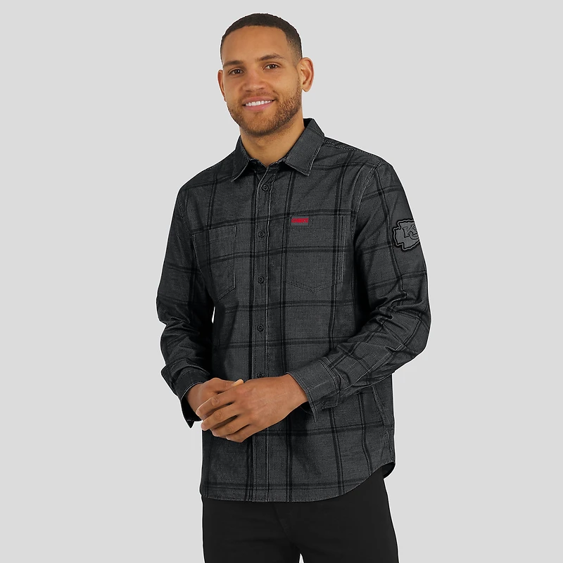 Chemise boutonnée en velours côtelé micro écossais noir des Kansas City Chiefs pour homme de la collection Darius Rucker par Fanatics