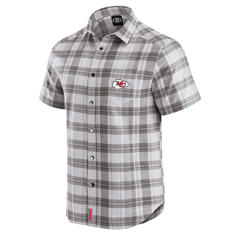 Men's Darius Rucker Collection by Fanatics Gray Kansas City Chiefs Team Plaid Short Sleeve Full-Snap Shirt