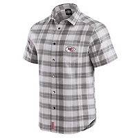 Men's Darius Rucker Collection by Fanatics Gray Kansas City Chiefs Team Plaid Short Sleeve Full-Snap Shirt
