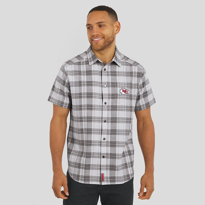 Men's Darius Rucker Collection by Fanatics Gray Kansas City Chiefs Team Plaid Short Sleeve Full-Snap Shirt