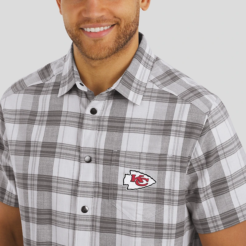 Men's Darius Rucker Collection by Fanatics Gray Kansas City Chiefs Team Plaid Short Sleeve Full-Snap Shirt