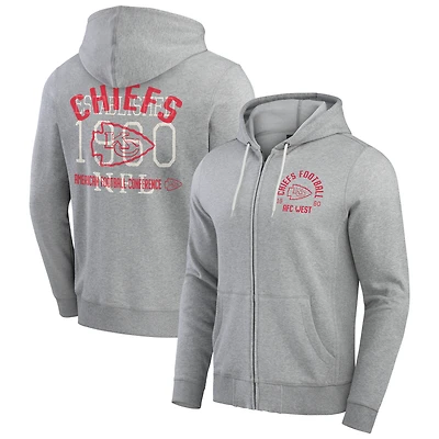 Sweat à capuche zippé rayures vintage pour homme de la collection Darius Rucker Fanatics, gris chiné, Kansas City Chiefs