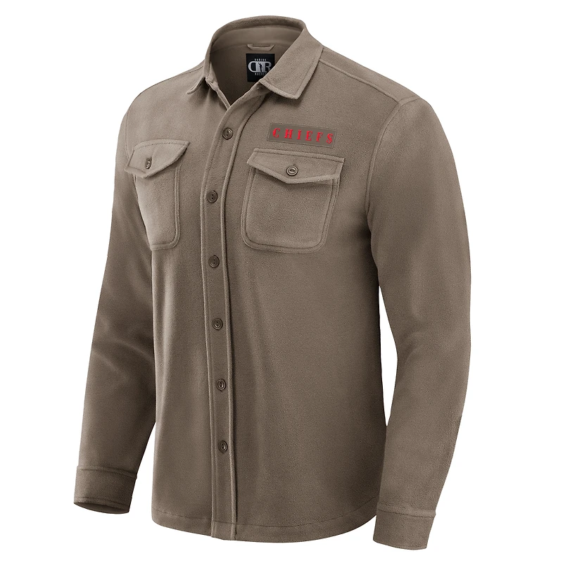 Chemise boutonnée confortable en polaire marron clair des Kansas City Chiefs pour homme de la collection Darius Rucker par Fanatics